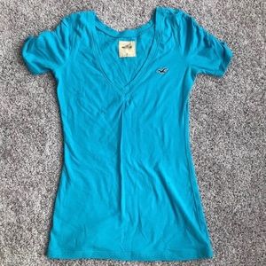 Hollister Sky Blue Ruched Sleeve Shirt